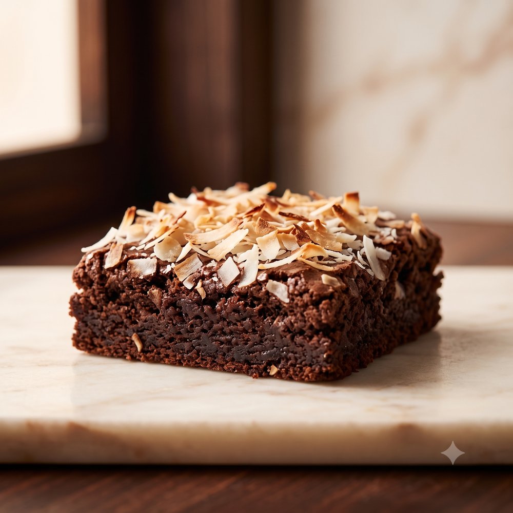 Brownie vegano com cobertura de coco ralado