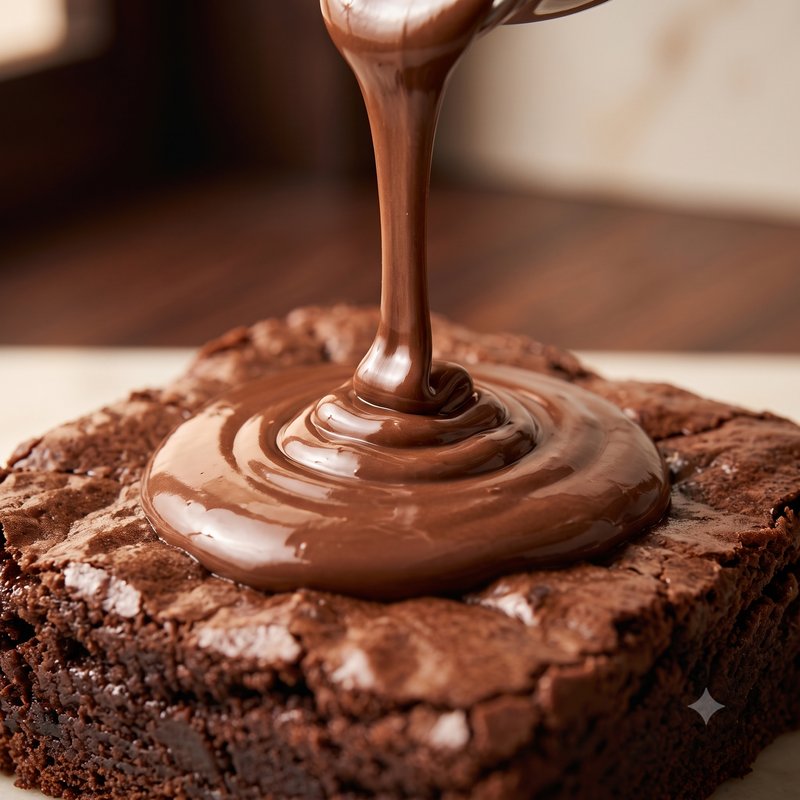 Cobertura de nutella sendo derramada sobre o brownie