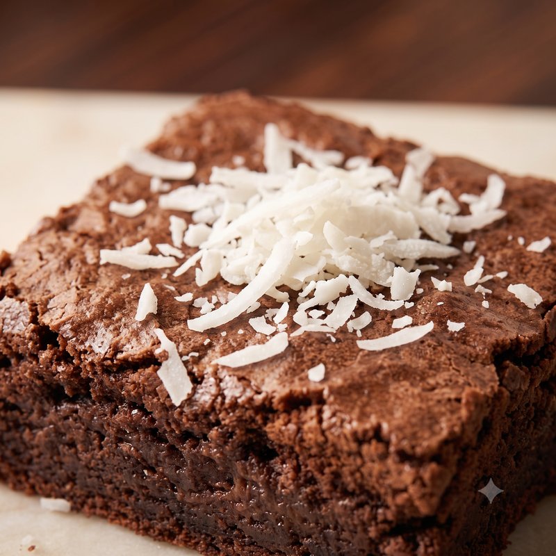Brownie vegano finalizado com coco