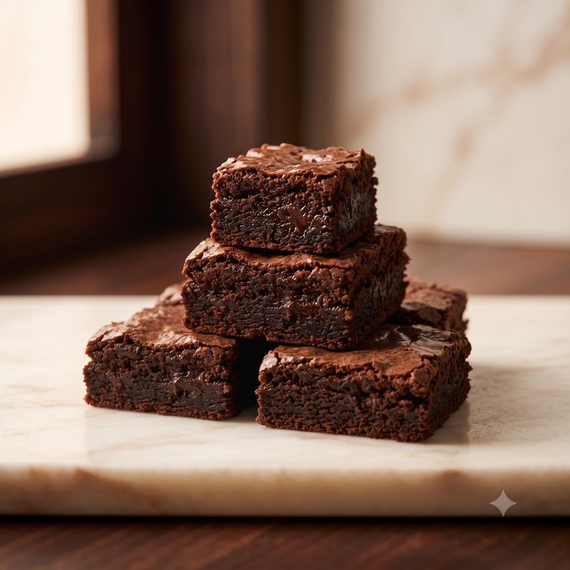 Brownies cortados em cubos, empilhados