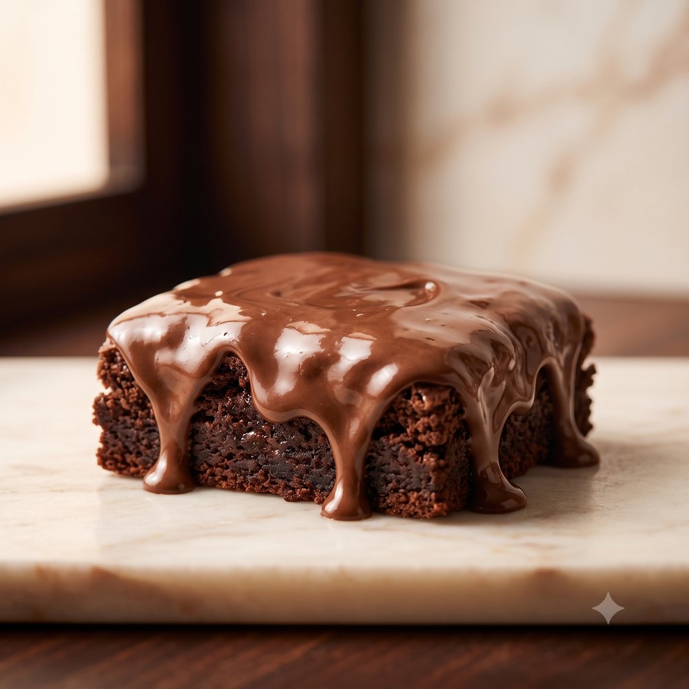 Brownie coberto com nutella derretida