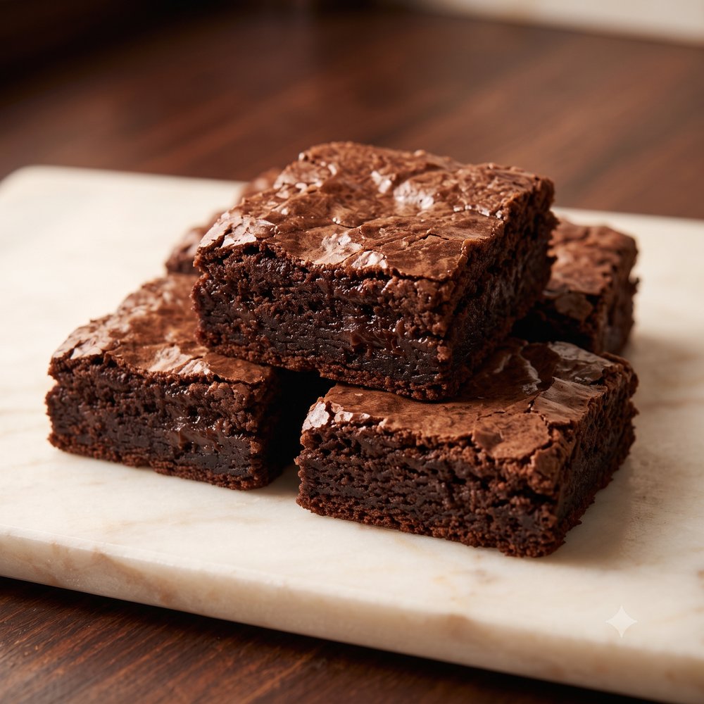 Brownie tradicional de chocolate belga, cortado em quadrados